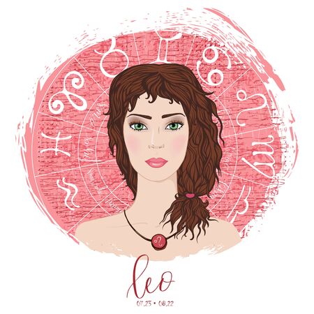 Zodiac signs Leo in image of beauty girl.のイラスト素材
