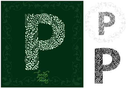Letter P made with decorative leaves designのイラスト素材