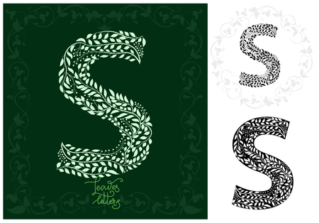 Letter S made with decorative leaves designのイラスト素材