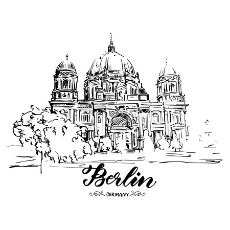 Hand drawn sketch of Berlin Cathedral, Berlin, Germanyのイラスト素材