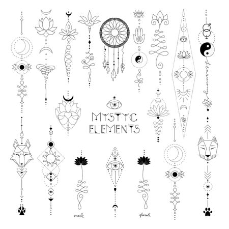 Set of mystic bklach and white elementsのイラスト素材