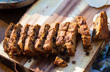 Cake or bread on the board babyshower picnic boho styleの写真素材