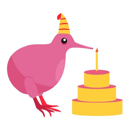 Vector illustration of kiwi, birthday, made in bright, non-standard colors with festive elements. Suitable for postcards, advertising posters, textiles.のイラスト素材