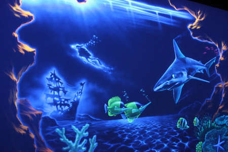 Drawing of a marine theme with luminous paintsの写真素材