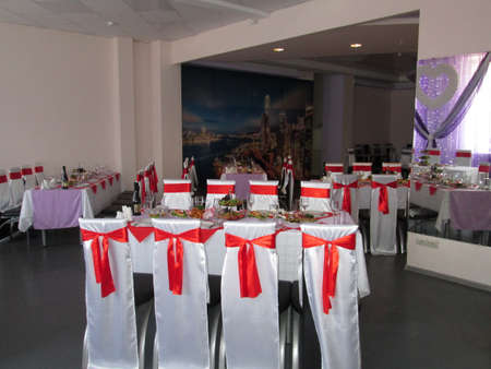 Banquet hall interior in red and whiteの写真素材