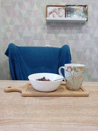 Breakfast: coffee and chocolate ballsの写真素材