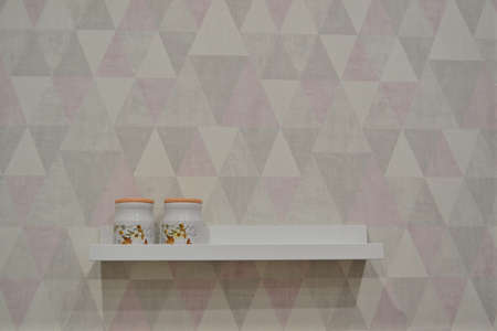 White shelf, storage jars in the kitchen.の写真素材