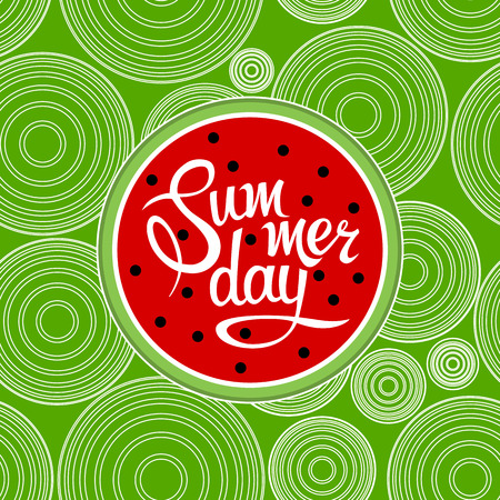 Lettering summer day on watermelon background. Illustration vectorのイラスト素材