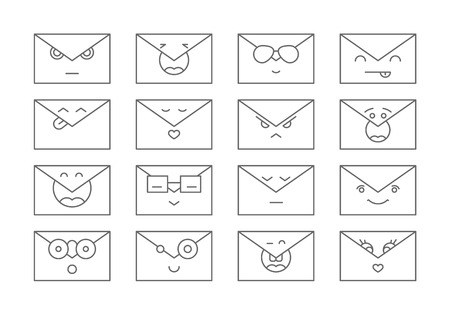 Set contour icons envelopes with emoticons. Vector illustrationのイラスト素材