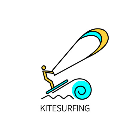 Kitesurfing logo thin line. Vector illustrationのイラスト素材