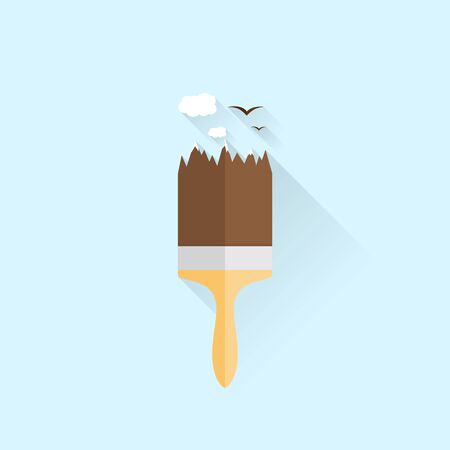 Illustration of vector building brush icon with mountains picture. Flat styleのイラスト素材