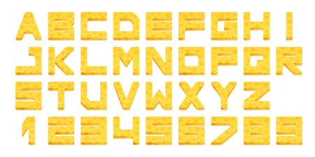 Cheese font, letters and numbers. Vector illustration.のイラスト素材