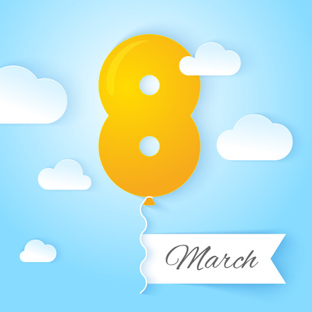 8 March Women's Day greeting card template with symbol balloon. Vector illustrationのイラスト素材