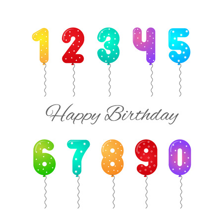 Colorful numbers and symbols balloons. Balloons for birthday, carnival, celebration, anniversary and holiday party background.のイラスト素材