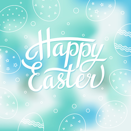 Easter greeting card with white eggs on blurred background. Vector illustration.のイラスト素材
