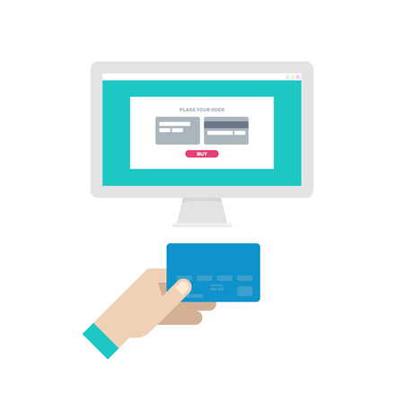 Payment on the on-line purchase card. Vector illustration.のイラスト素材