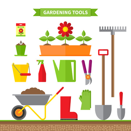 Gardening. Garden tools. Flat style, vector illustration.のイラスト素材