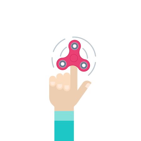 Hand holding popular finger spinner toy, stress relief. Flat style vector illustrationのイラスト素材