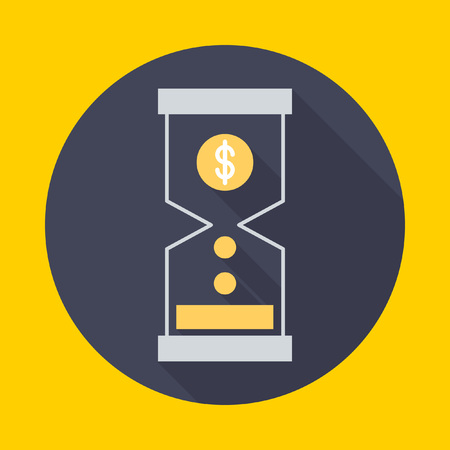 Hourglass with golden coins. Time is money infographic. Icon flat style vector illustration.のイラスト素材