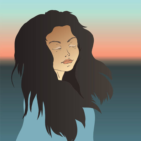 Girl and sunsetのイラスト素材