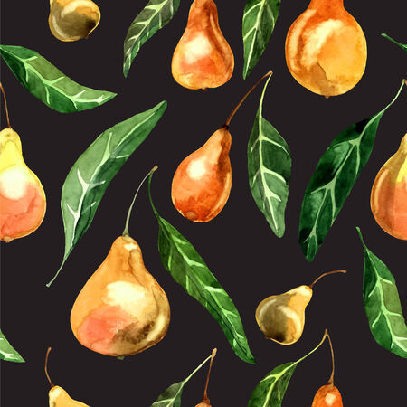 Watercolor illustration of pears. Vector seamless pattern.のイラスト素材