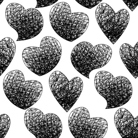 seamless pattern of graphic stroked heartsのイラスト素材