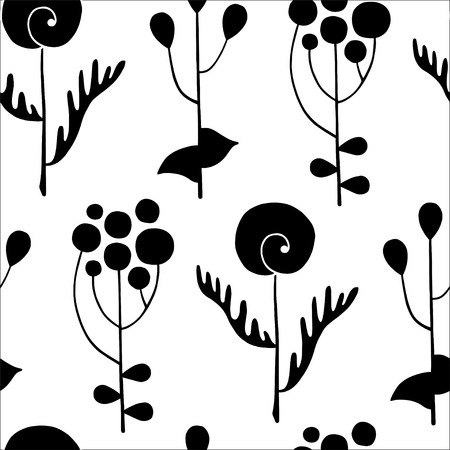 Herbal silhouettes on white background - vector seamless patternのイラスト素材
