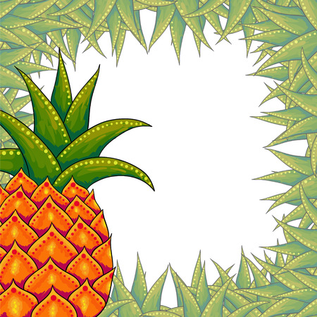 Vector illustration of pineapple with green grass frameのイラスト素材