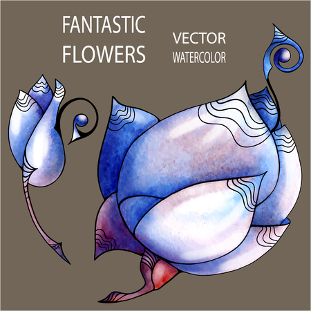 Fantastic flowers. Watercolor and ink. Vector fotmat.のイラスト素材