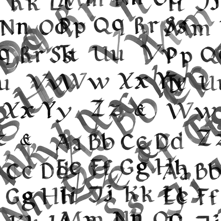 Watercolor painted letters. Brushed lettering. Painted alphabet. Seamless pattern.の写真素材