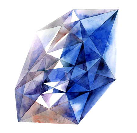 Watercolor illustration of diamond crystal. Blue ametist.の写真素材