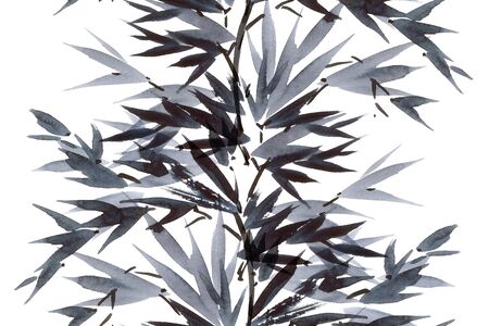 Watercolor and ink illustration in style sumi-e, u-sin. Oriental traditional painting. Seamless pattern.の写真素材