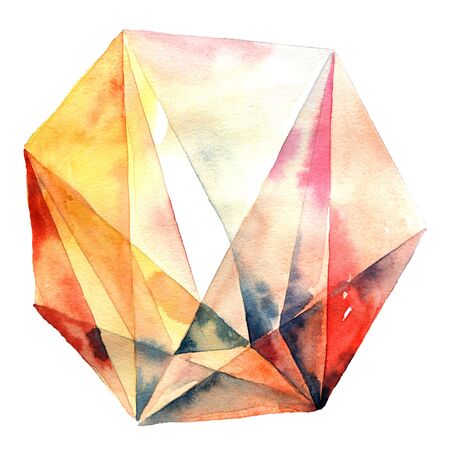 Watercolor illustration of diamond crystal. Big yellow gem.の写真素材