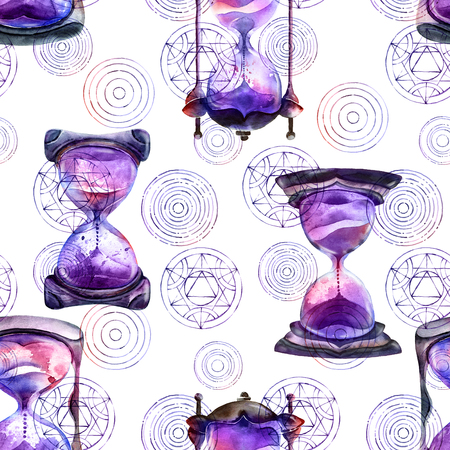 Alchemical sand hourglass pattern, hand drawn paintingの写真素材