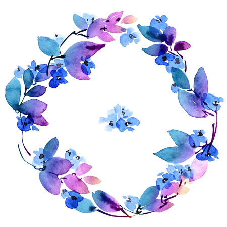 Watercolor frame of leaves and flowersの写真素材