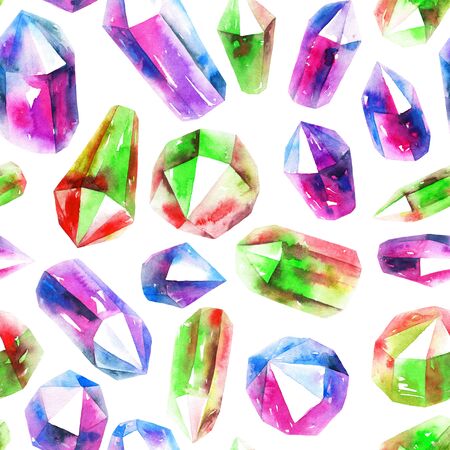 Watercolor illustration of multicolor diamond crystals. Seamless pattern.の写真素材