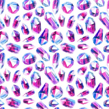 Watercolor illustration of multicolor diamond crystals. Seamless pattern.の写真素材