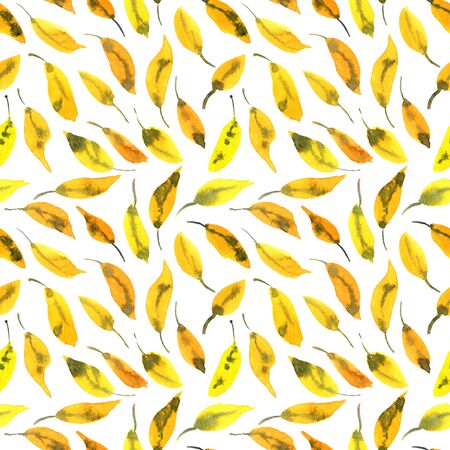 Watercolor and ink illustration of tree leaves. Sumi-e and u-sin oriental traditional painting. Seamless pattern.の写真素材