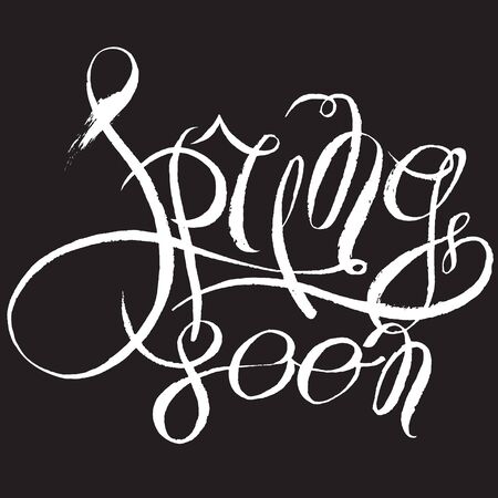 Hand lettering Spring soon with grunge texture decor, vector EPS8 illustrationのイラスト素材