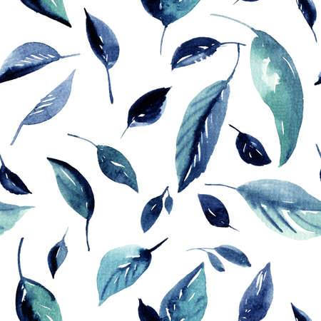 Watercolor leaves on white background - decorative organic seamless pattern.の写真素材
