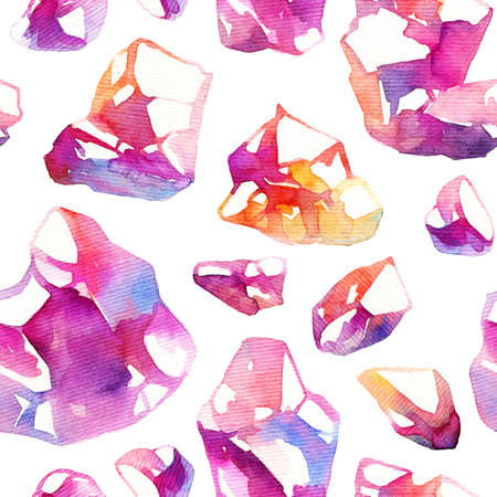 Seamless pattern with hand-drawn watercolor crystalsの写真素材