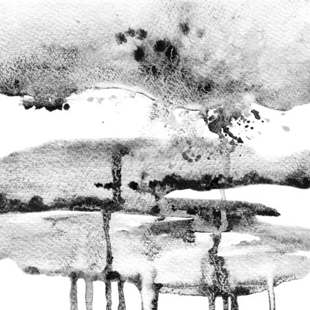 Abstract background with grunge texture - spaches, drops and spots on white paperの写真素材