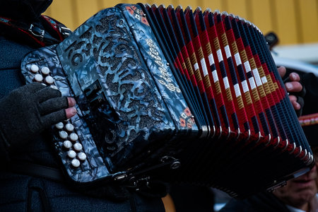 In groups, people meet and play accordions and other instrumentsの素材 [FY310192196568]