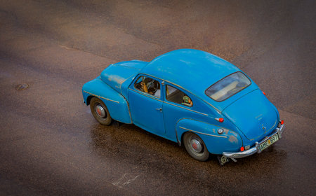 Vintage pv volvo car on the road in Ludvikaのeditorial素材