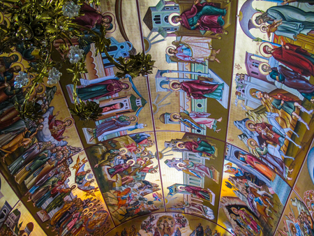 Pothia, Kalymnos / Greece - September 13 2014: The ceiling of Orthodox church of Saint Savvas, of the patron saint of the Greek island of Kalymnosのeditorial素材