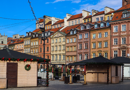 Warsaw / Poland - February 27, 2019: Market Square of the Old Town with Christmas decorations at the end of winterのeditorial素材