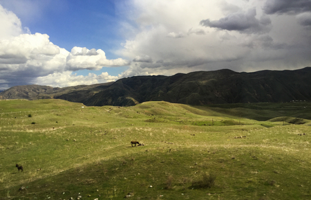 Beautiful green mountains of Armenia in springの写真素材