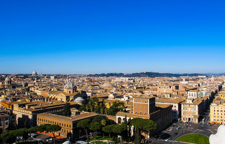 Aerial view of city Rome Italy from Vittorio Emanuele II Monument in winter 2012の写真素材