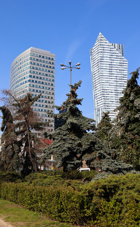 Business skyscrapers in the center of Warsaw Polandの写真素材