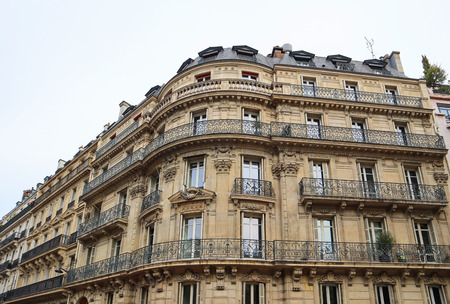 Architecture of Paris France. Facades of a traditional apartment buildingsのeditorial素材